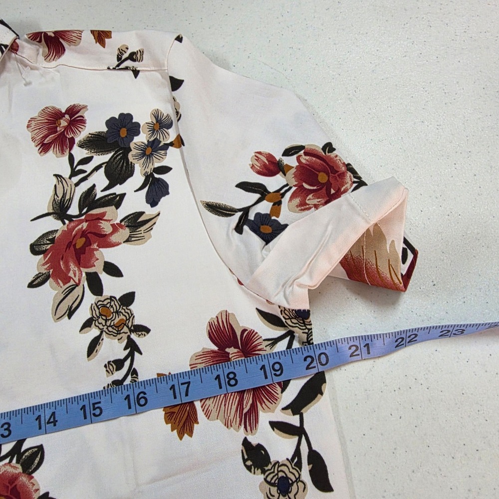 Atlanl Mens Short Sleeve Button Down Shirt White Red Crane Floral Print Size S - Picture 7 of 11